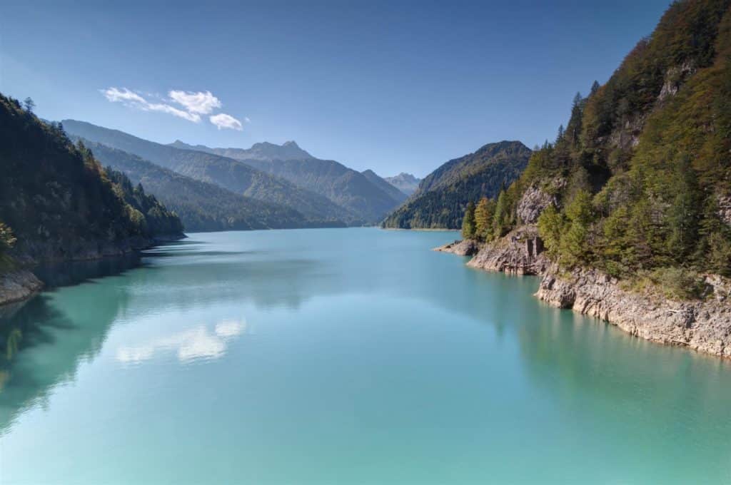 sauris lake in italian alps
