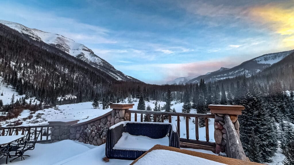 Breathtaking Deck View from the Main, Luxury Cabin of the Expansive Colorado Hunting Property, Red Mountain Ranch, a Colorado Ranch for sale